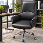 Mid-High Back Executive Office Chair - Contoured Faux Leather, Black Office Chair Office Chairs