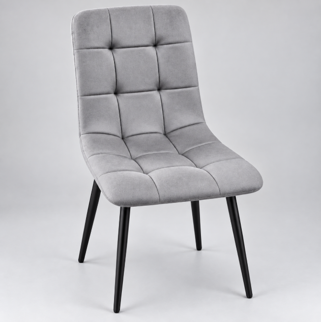 Tufted Grid High-Back Dining Chair Set of 4 - Grey Fabric, Black Legs Dining Chair Dining Chairs