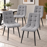 Tufted Grid High-Back Dining Chair Set of 4 - Grey Fabric, Black Legs Dining Chair Dining Chairs
