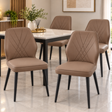 Diamond Stitch Faux Leather Dining Chair Set of 4 - Cream, Dark Legs Dining Chair Dining Chairs