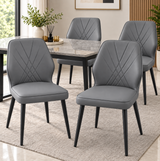 Diamond Stitch Faux Leather Dining Chair Set of 4 - Cream, Dark Legs Dining Chair Dining Chairs