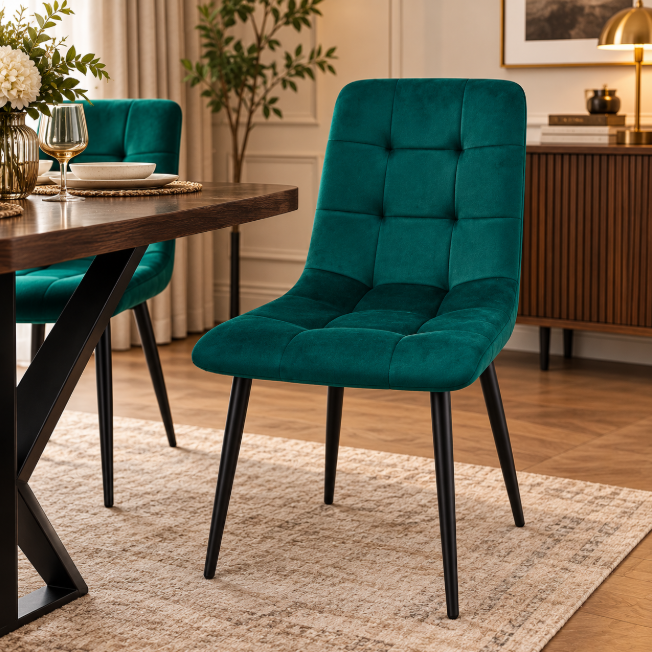 Tufted Grid High-Back Velvet Dining Chair Set of 4 Dining Chair Dining Chairs