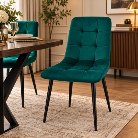 Tufted Grid High-Back Velvet Dining Chair Set of 4 Dining Chair Dining Chairs