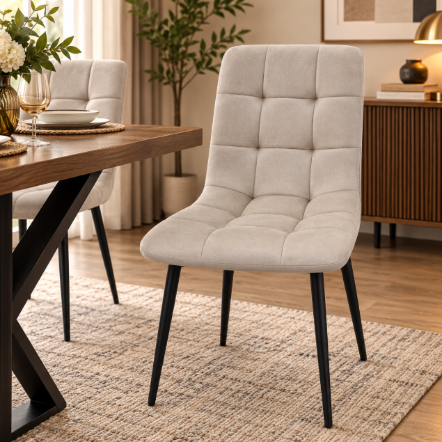 Tufted Grid High-Back Velvet Dining Chair Set of 4 Dining Chair Dining Chairs