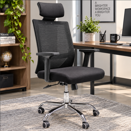 Ergonomic Mesh High-Back Office Chair with Headrest - Black, Chrome Base Office Chair Office Chairs
