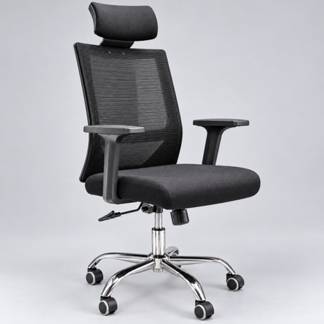 Ergonomic Mesh High-Back Office Chair with Headrest - Black, Chrome Base Office Chair Office Chairs