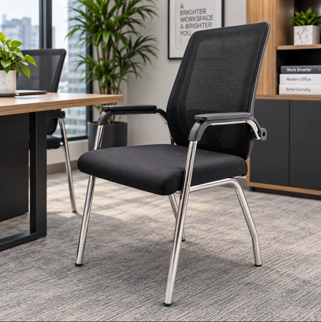Fabric Visitor Office Chair with Armrests - Black, Chrome Sled Base Office Chair Office Chairs