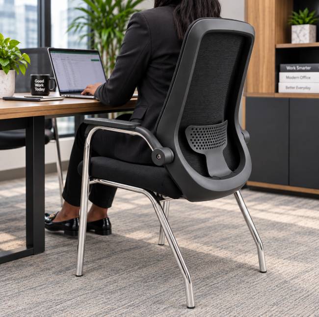Fabric Visitor Office Chair with Armrests - Black, Chrome Sled Base Office Chair Office Chairs