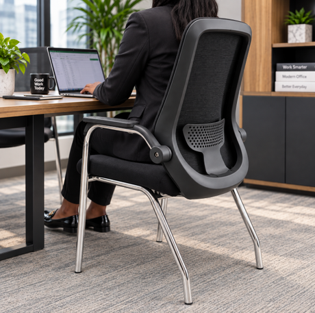 Fabric Visitor Office Chair with Armrests - Black, Chrome Sled Base Office Chair Office Chairs