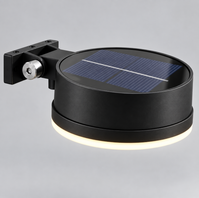 Vynce LED Solar Round Wall Light - 200LM 1.5W Warm White IP44, Black Solar Light Flood & Spot Lights