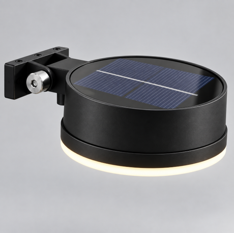 Vynce LED Solar Round Wall Light - 200LM 1.5W Warm White IP44, Black Solar Light Flood & Spot Lights