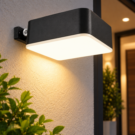 Vynce LED Solar Square Wall Light - 200LM 1.5W Warm White IP44, Black Solar Light Flood & Spot Lights