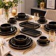 32-Piece European Porcelain Dinner Set - Black & Gold Rim Dinner Set Dinnerware Sets
