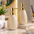 Golden Ceramic Lotion & Soap Dispenser - Cream Linen Texture Soap Dispenser Soap & Lotion Dispensers