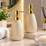 Golden Ceramic Lotion & Soap Dispenser - Cream Linen Texture Soap Dispenser Soap & Lotion Dispensers
