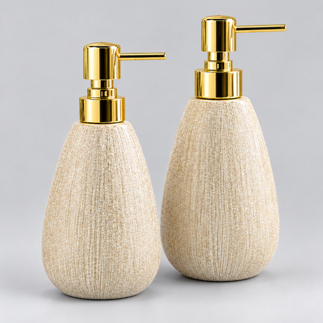 Golden Ceramic Lotion & Soap Dispenser - Cream Linen Texture Soap Dispenser Soap & Lotion Dispensers
