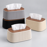 Vertical Striped Tissue Box with Wooden-Look Cover - 3 Colours Tissue Box Facial Tissue Holders
