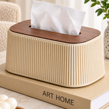 Vertical Striped Tissue Box with Wooden-Look Cover - 3 Colours Tissue Box Facial Tissue Holders