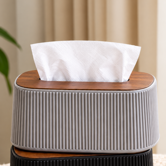 Vertical Striped Tissue Box with Wooden-Look Cover - 3 Colours Tissue Box Facial Tissue Holders
