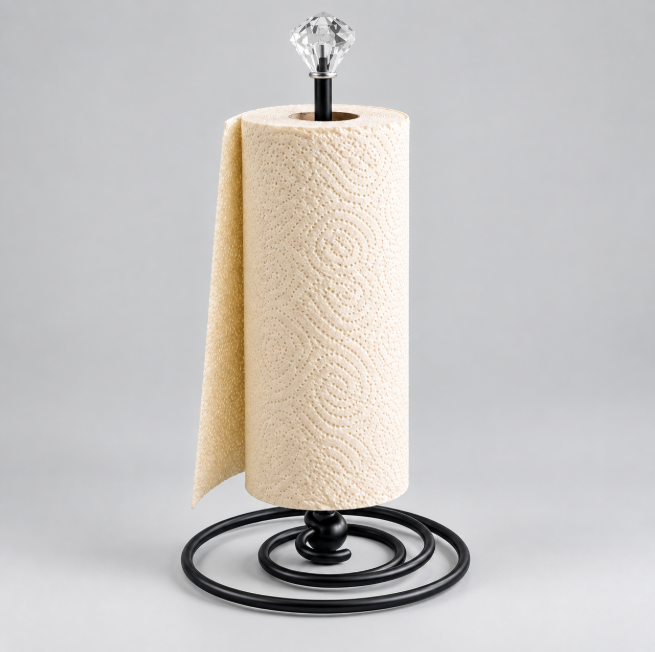 Metal Paper Towel Holder with Diamond Finial - Black & Gold Kitchen Organiser Paper Towel Holders