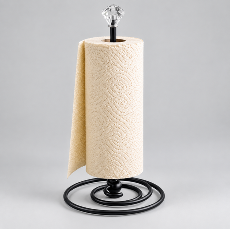 Metal Paper Towel Holder with Diamond Finial - Black & Gold Kitchen Organiser Paper Towel Holders