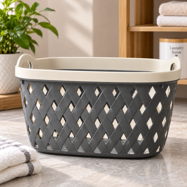 Woven Lattice Storage Basket with Carry Handles - Charcoal & White Storage Basket Household Storage Baskets