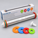 Adjustable Stainless Steel Rolling Pin with Thickness Rings - 40cm Kitchen Tool Rolling Pins