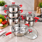 12-Piece Stainless Steel Cookware Set - Red Handles Cookware Set Cookware Sets