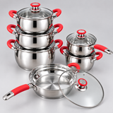 12-Piece Stainless Steel Cookware Set - Red Handles Cookware Set Cookware Sets