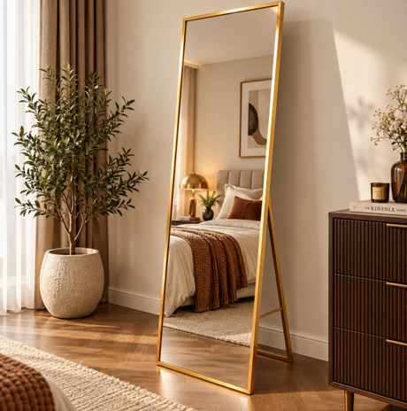Full-Length Rose Gold Metal Frame Mirror - Leaner Wall Mirror Mirror Floor Mirrors