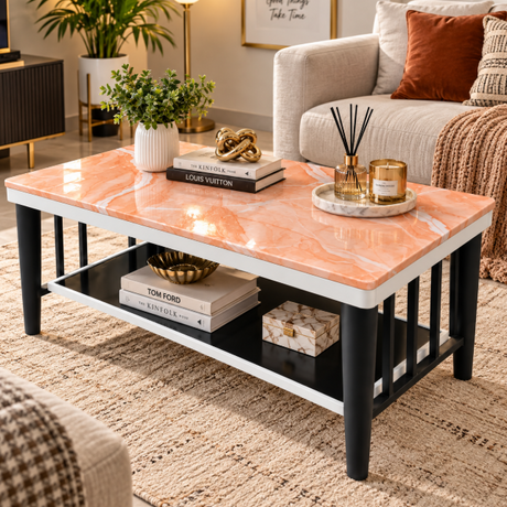 Marble-Top Coffee Table with Storage Shelf Coffee Table Coffee Tables
