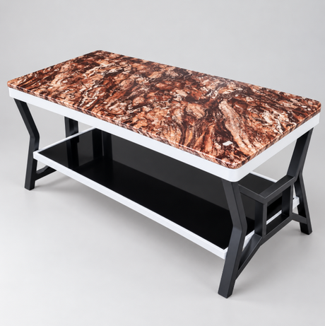 Marble-Top Coffee Table with Storage Shelf - Dark Burgundy Coffee Table Coffee Tables