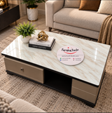 Marble-Effect Glass Top Coffee Table with Drawers Coffee Table Coffee Tables