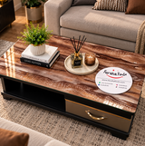 Marble-Effect Glass Top Coffee Table with Drawers Coffee Table Coffee Tables