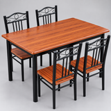 Walnut Wood-Grain Dining Table with Black Steel Legs Dining Table Dining Tables