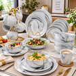 Marble Elegance Porcelain Dinner Set - White & Grey Swirl Dinner Set Dinnerware Sets