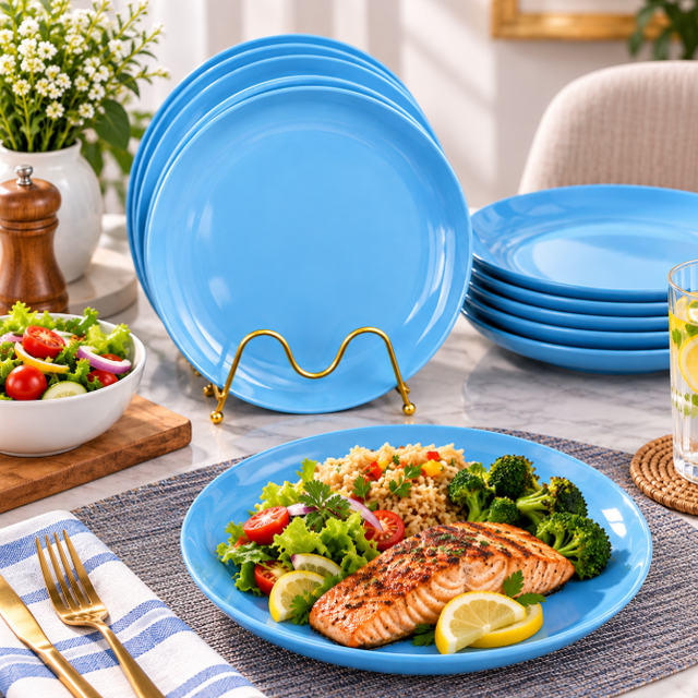 Sky Blue Glazed Ceramic Dinner Plates - Set of 6 Dinner Plates Plates