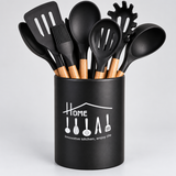 Matte Black Metal Utensil Holder with Drain Lid - Home Kitchen Kitchen Organiser Kitchen Utensil Holders