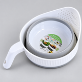 2-in-1 Collapsible Rice Washing Basket & Bowl Set with Handle - White Kitchen Organiser Colanders