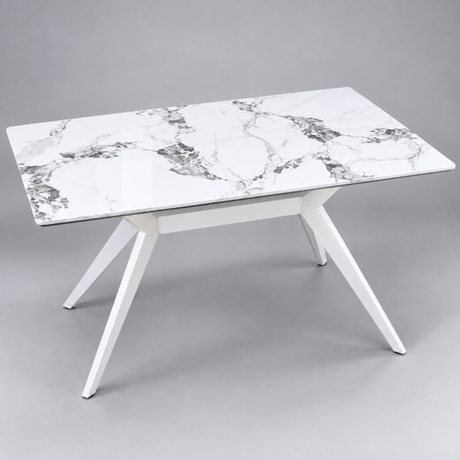 White Marble-Effect Dining Table with X-Frame Base Dining Table Dining Tables