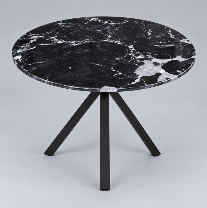 Round Black Marble-Effect Glass Top Side Table - Tripod Base Side Table End Tables
