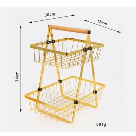 Multipurpose V-shaped Two Layer Metallic Golden Rack with Wooden Handle- Furaha Finds Kenya