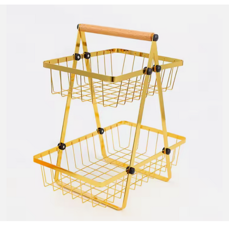 Multipurpose V-shaped Two Layer Metallic Golden Rack with Wooden Handle- Furaha Finds Kenya