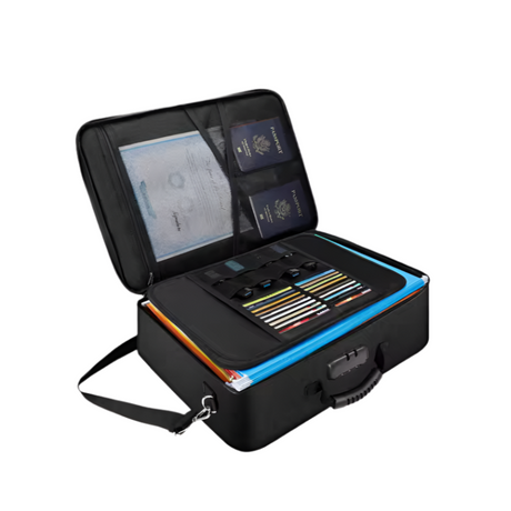 Black Large Capacity Travel Portable Zipped Fireproof Waterproof Storage Document Bag