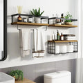 Set of 3 Rustic Wall Mounted Floating Shelves with Towel Rack Bathroom Storage Bath Caddies