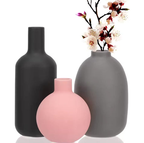 Set of 3 Simple Elegant Vases – Muted Color Ceramic Decor for Modern Interiors
