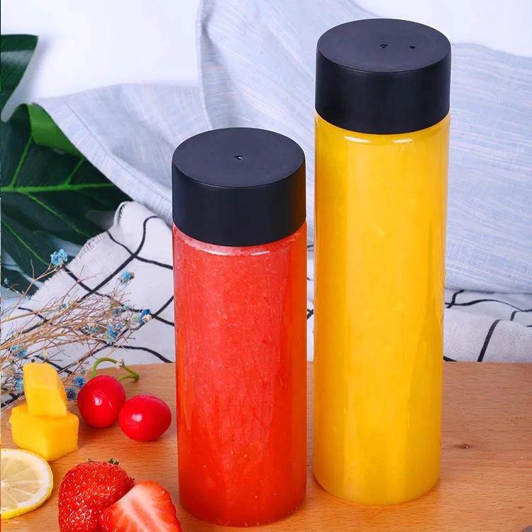 Set of 4 Reusable Juice Bottles 300ml & 500ml PET Plastic Bottles with Black Lids Freezable and Reusable Lunch Boxes & Bottles Water Bottles