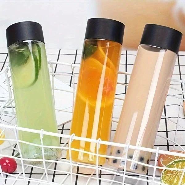 Set of 4 Reusable Juice Bottles 300ml & 500ml PET Plastic Bottles with Black Lids Freezable and Reusable Lunch Boxes & Bottles Water Bottles