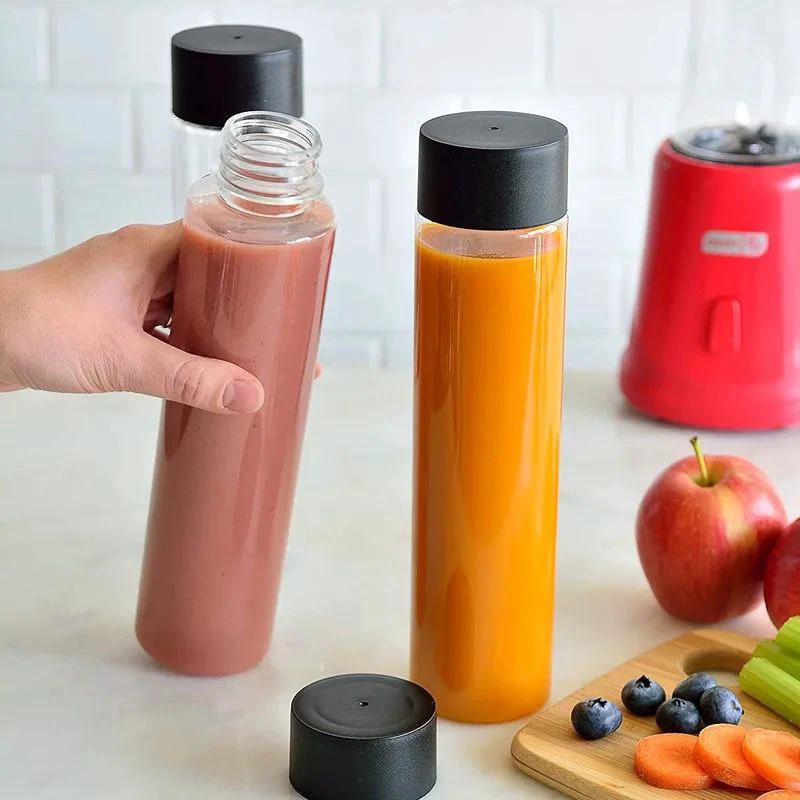 Set of 4 Reusable Juice Bottles 300ml & 500ml PET Plastic Bottles with Black Lids Freezable and Reusable Lunch Boxes & Bottles Water Bottles