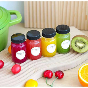 Set of 6 Wellness Gingershots Glass Bottles 60ml, Reusable & Compact with Black Lid. Water Bottles